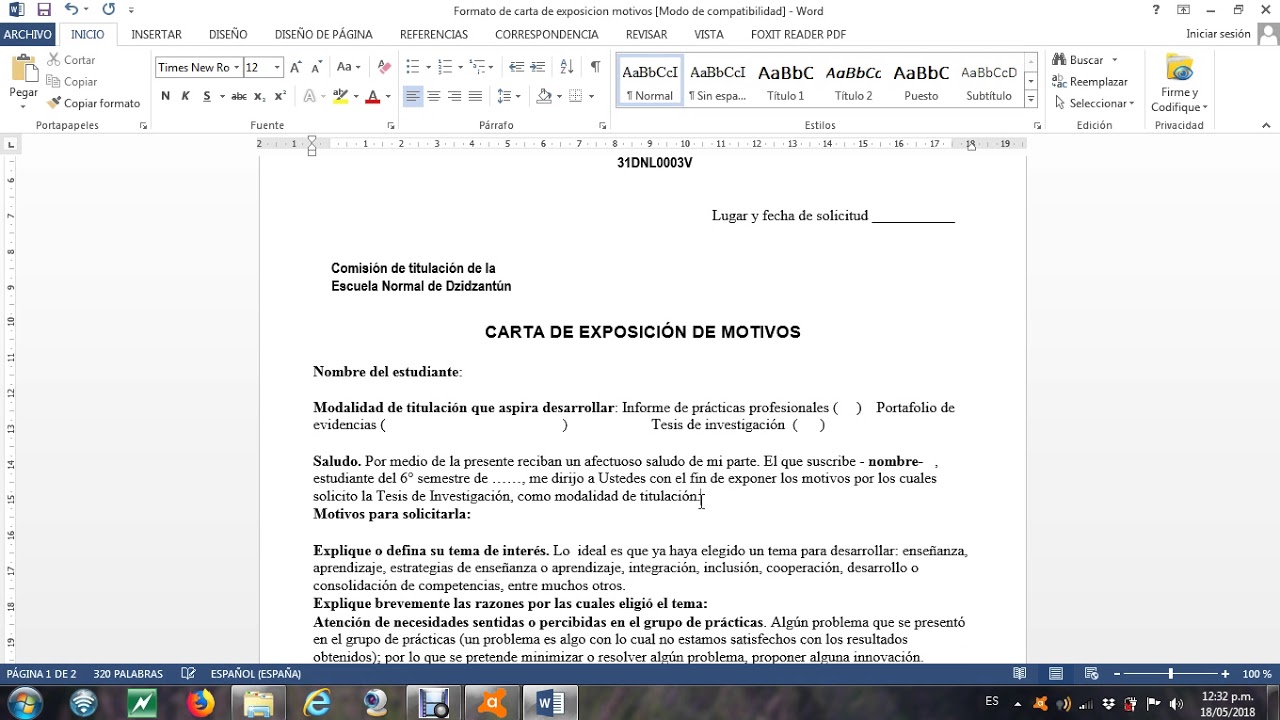 carta de exposicion de motivos para ingresar a la universidad