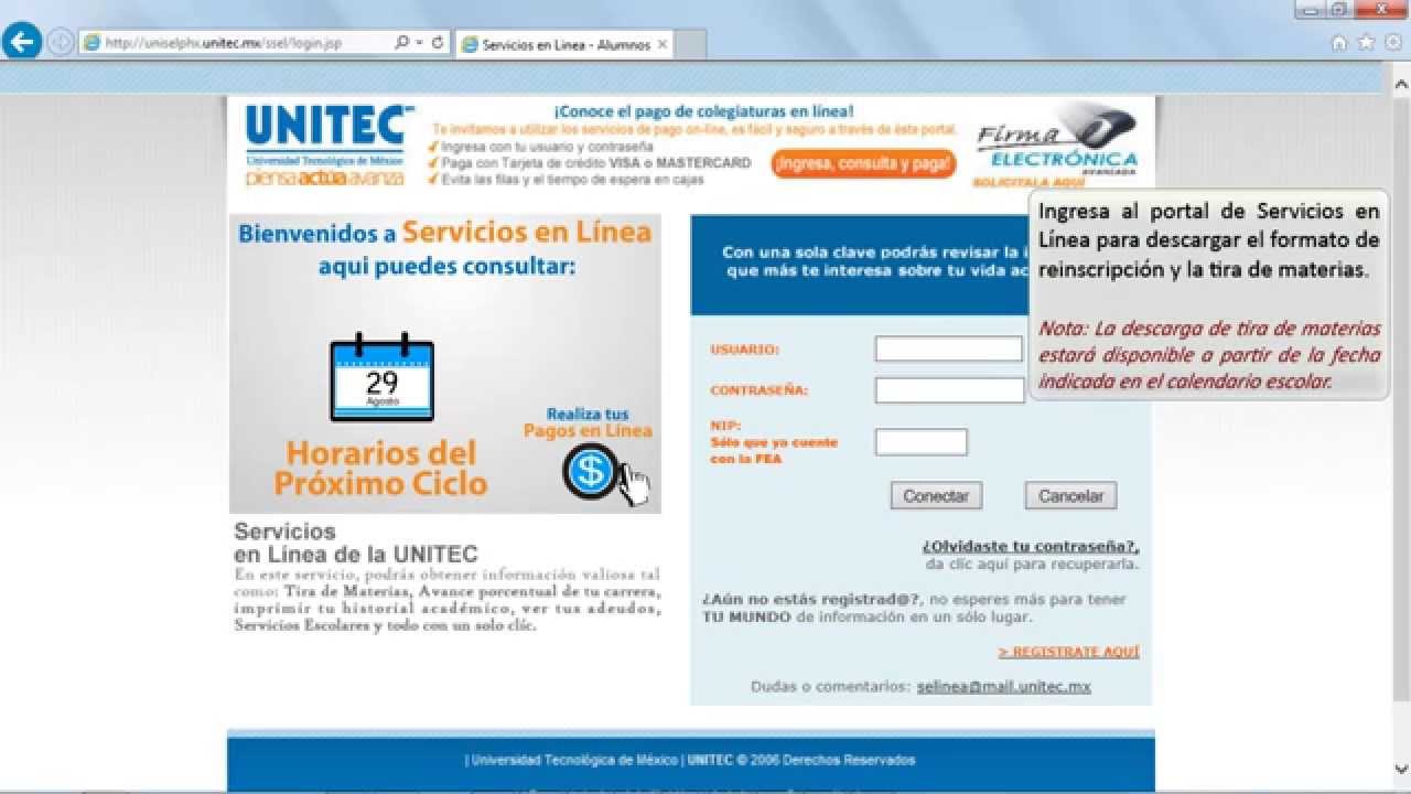 servicios en linea unitec tira de materias