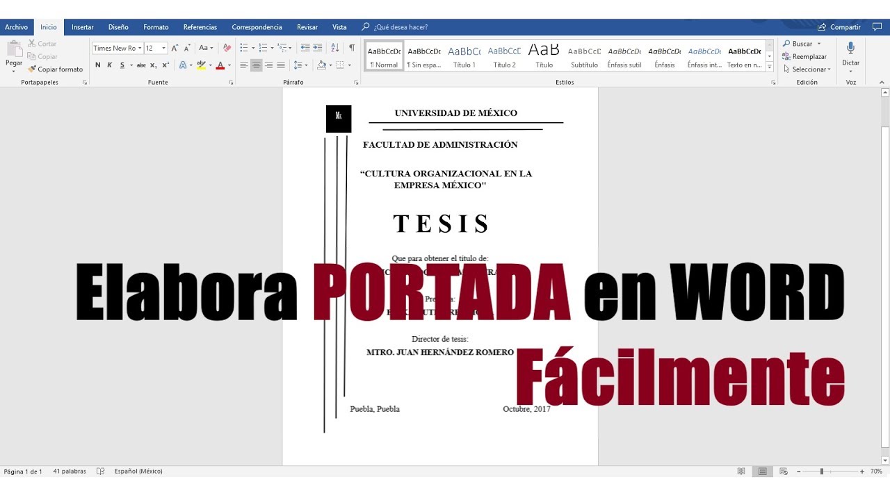 como se hace una portada en word
