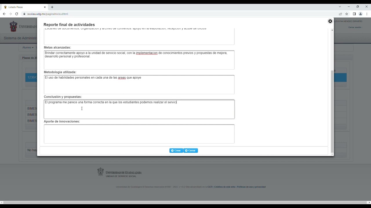 reporte final de servicio social udg