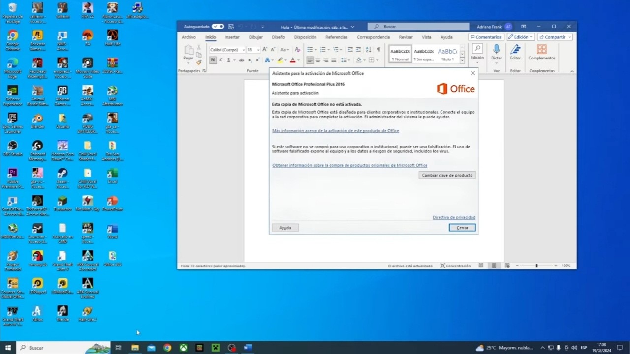 mi word dice error de activacion de productos